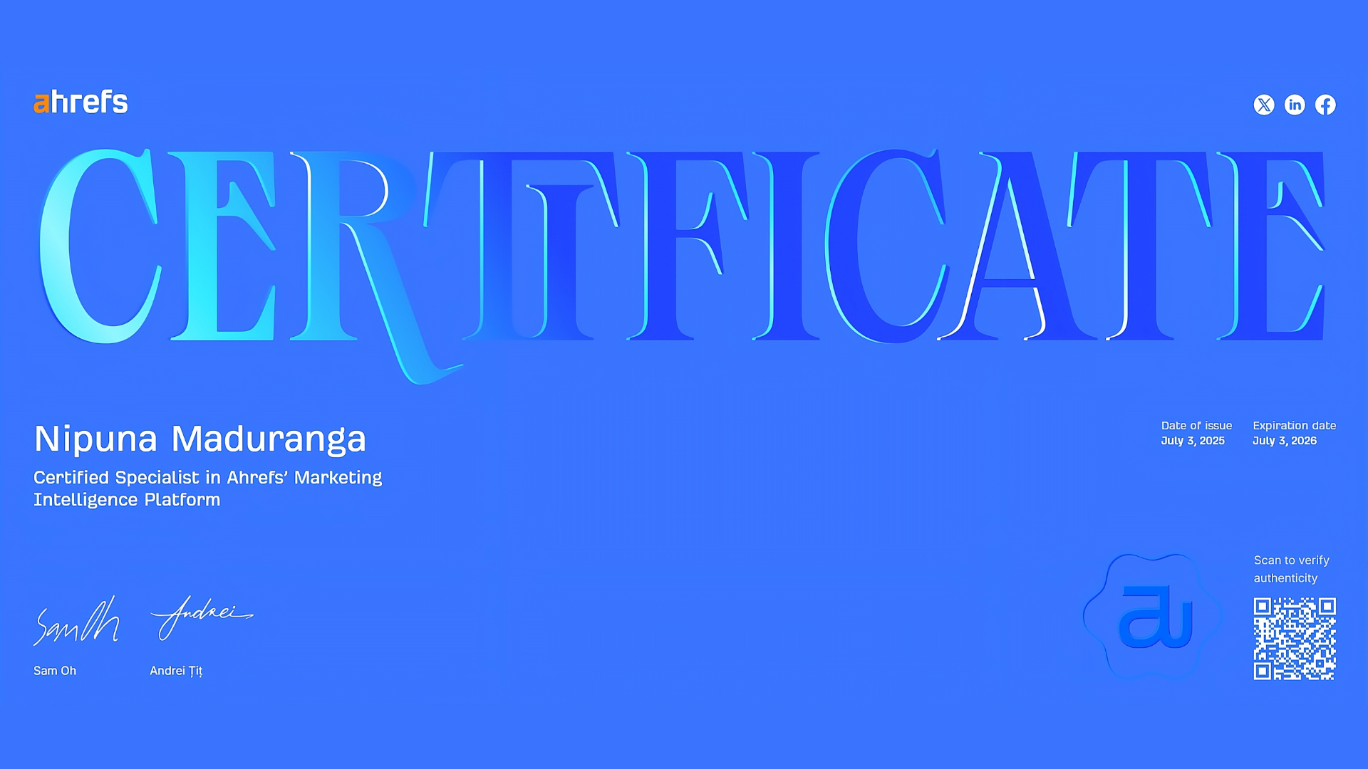 Ahrefs Certificate